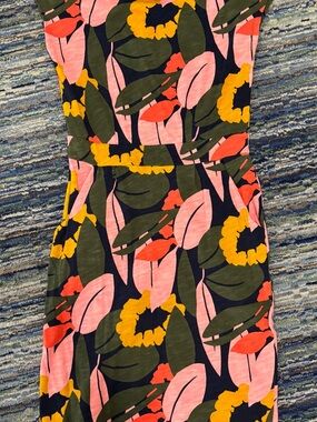 Boden Floral Print Cap Sleeve Cotton Dress Navy, Pink, Olive & Mustard (EUC)